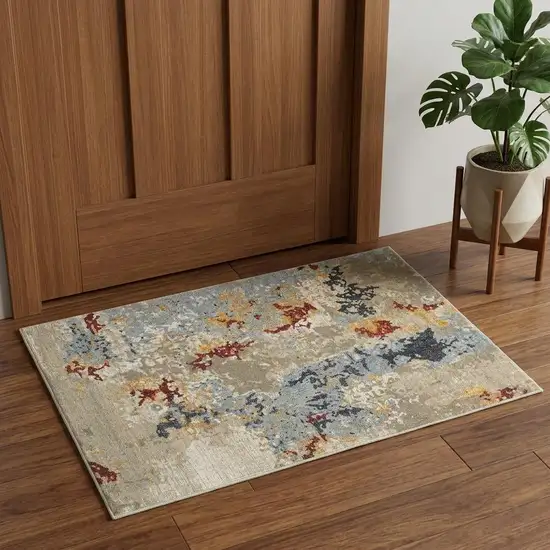 Blue and Beige Abstract Power Loom Area Rug Photo 1