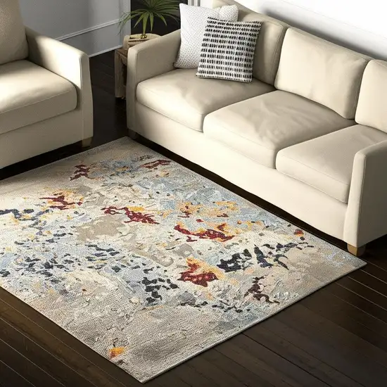 Blue and Beige Abstract Power Loom Area Rug Photo 1