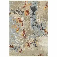 Photo of Beige And Blue Abstract Power Loom Stain Resistant Area Rug
