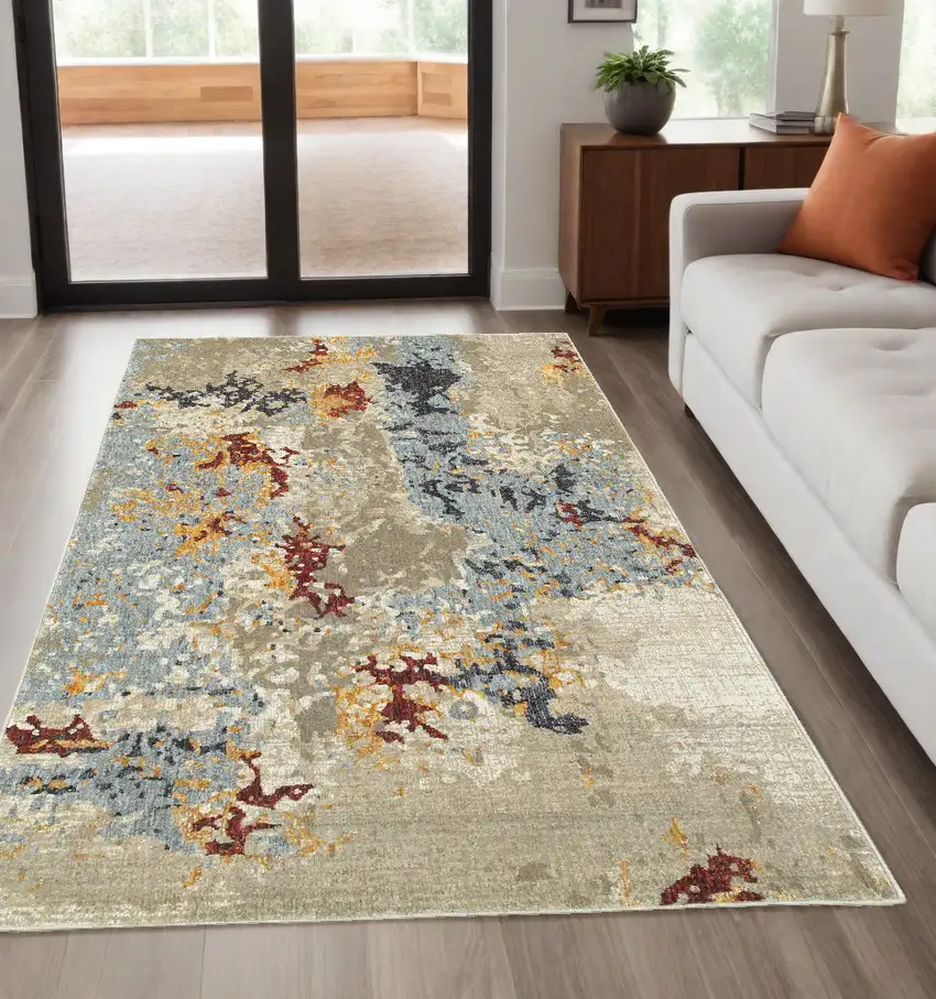 Blue and Beige Abstract Power Loom Area Rug Photo 1