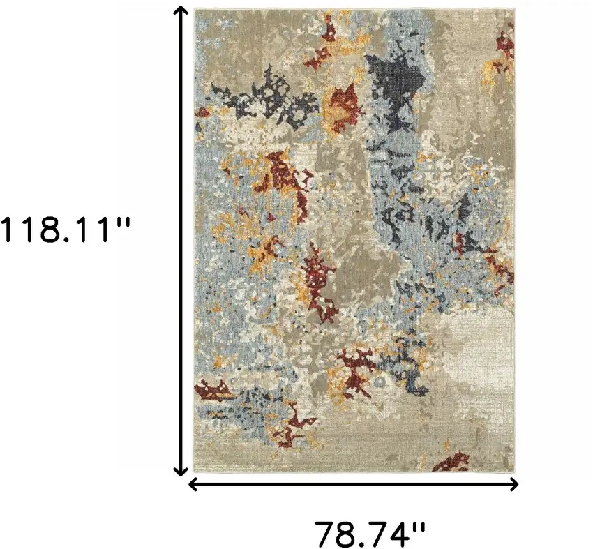 Beige And Blue Abstract Power Loom Stain Resistant Area Rug Photo 9
