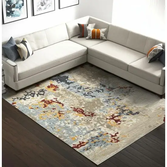 Blue and Beige Abstract Power Loom Area Rug Photo 1