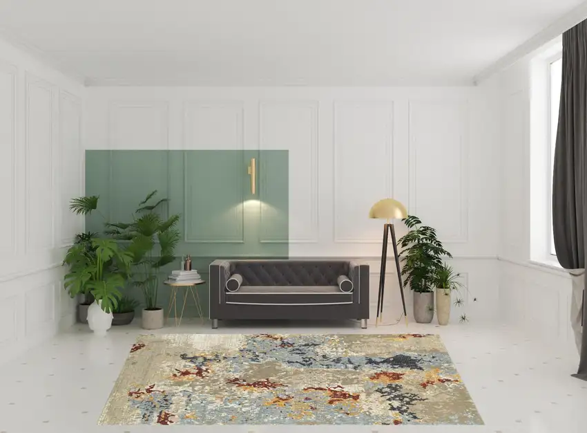 Beige And Blue Abstract Power Loom Stain Resistant Area Rug Photo 2
