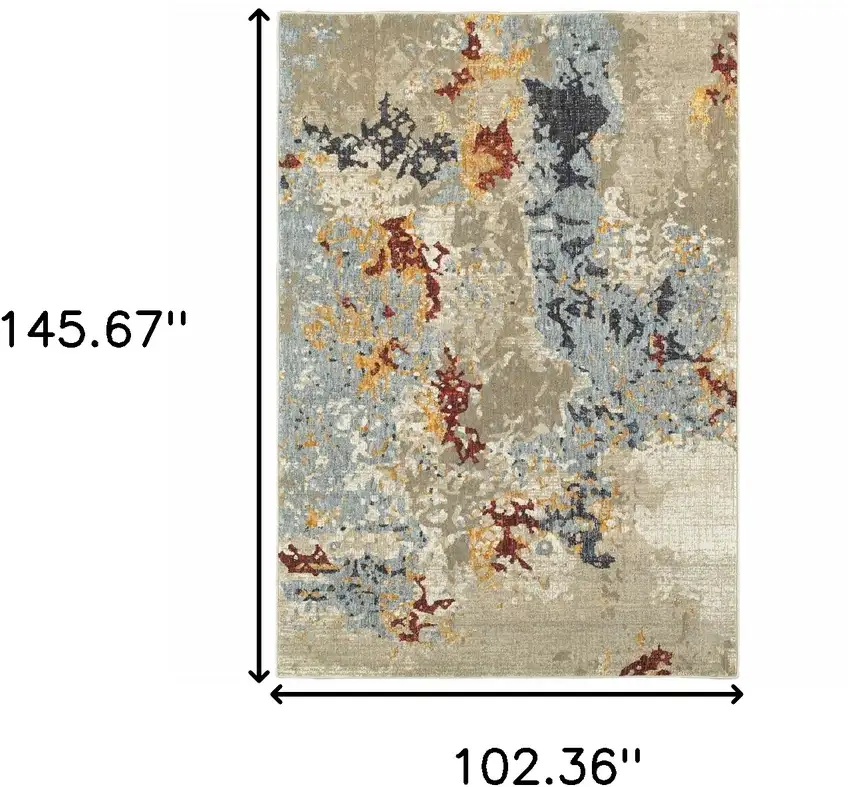 Beige And Blue Abstract Power Loom Stain Resistant Area Rug Photo 9