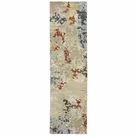 Photo of Beige And Blue Abstract Power Loom Stain Resistant Runner Rug
