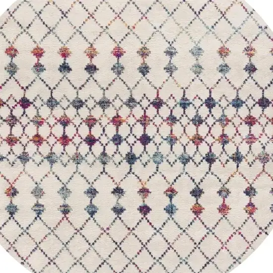 Beige And Blue Abstract Round Rug Photo 4