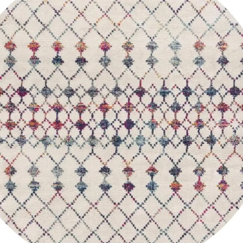 Beige And Blue Abstract Round Rug Photo 4