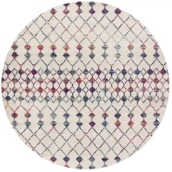 Beige And Blue Abstract Round Rug Photo 6