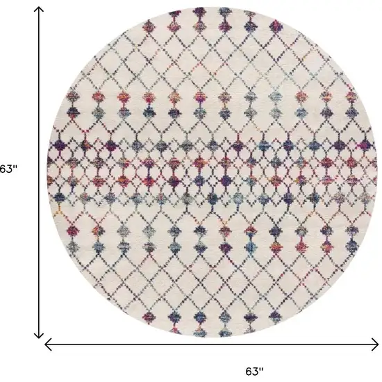 Beige And Blue Abstract Round Rug Photo 3