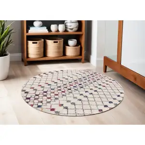Photo of Beige And Blue Abstract Round Rug