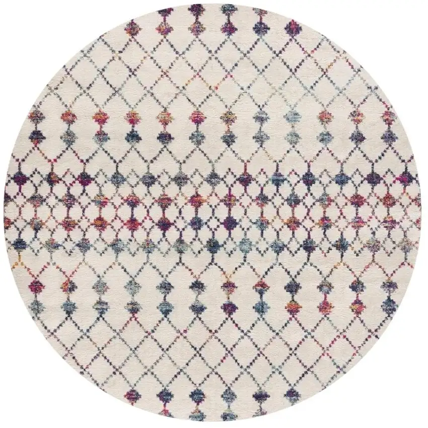 Beige And Blue Abstract Round Rug Photo 6