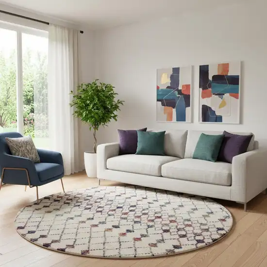 8' X 8' Beige And Blue Abstract Round Rug Photo 1