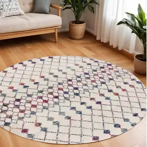 Photo of Beige And Blue Abstract Round Rug