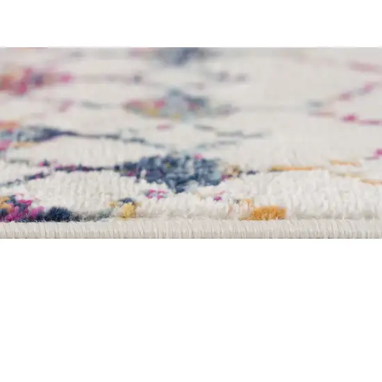 Beige And Blue Abstract Runner Rug Photo 9