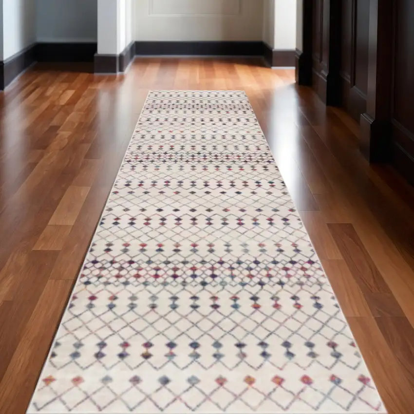 Beige And Blue Abstract Runner Rug Photo 1