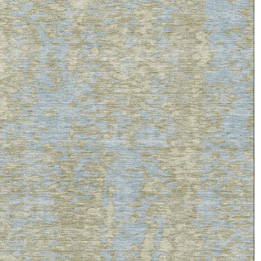 Beige And Blue Abstract Washable Area Rug With UV Protection Photo 2