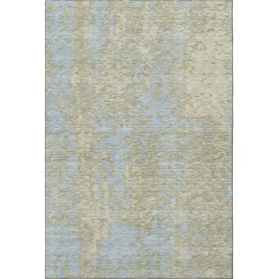 Beige And Blue Abstract Washable Area Rug With UV Protection Photo 3