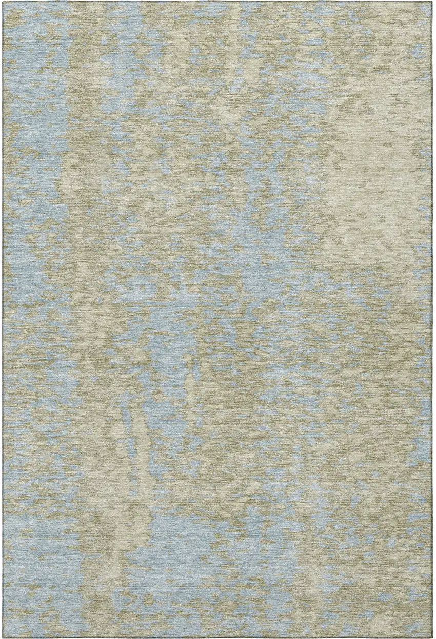 Beige And Blue Abstract Washable Area Rug With UV Protection Photo 3
