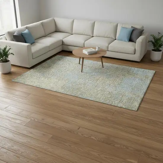 Beige And Blue Abstract Washable Area Rug With UV Protection Photo 2