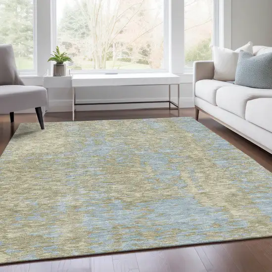 Beige And Blue Abstract Washable Area Rug With UV Protection Photo 5