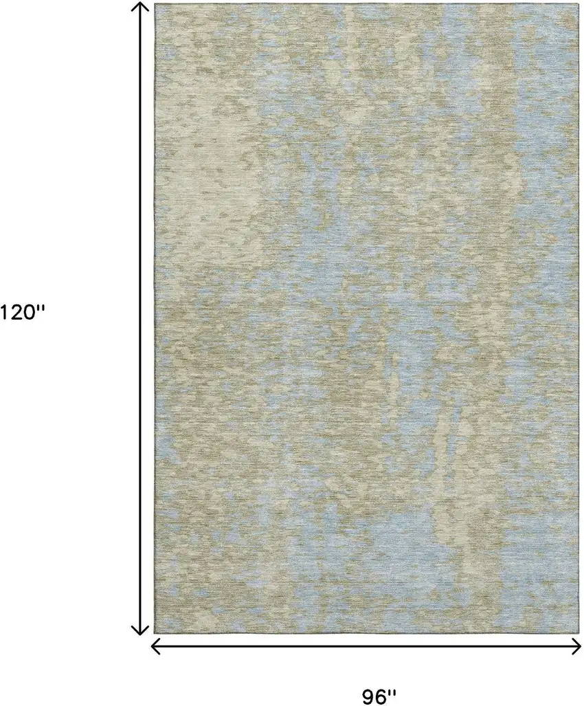 Beige And Blue Abstract Washable Area Rug With UV Protection Photo 8