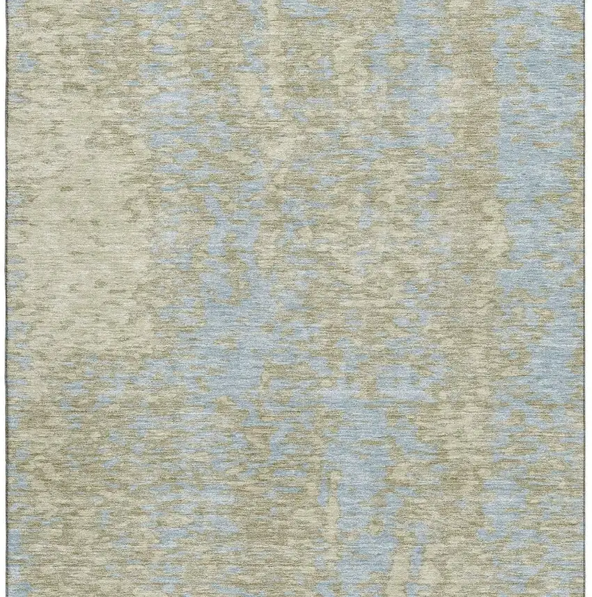 Beige And Blue Abstract Washable Area Rug With UV Protection Photo 3