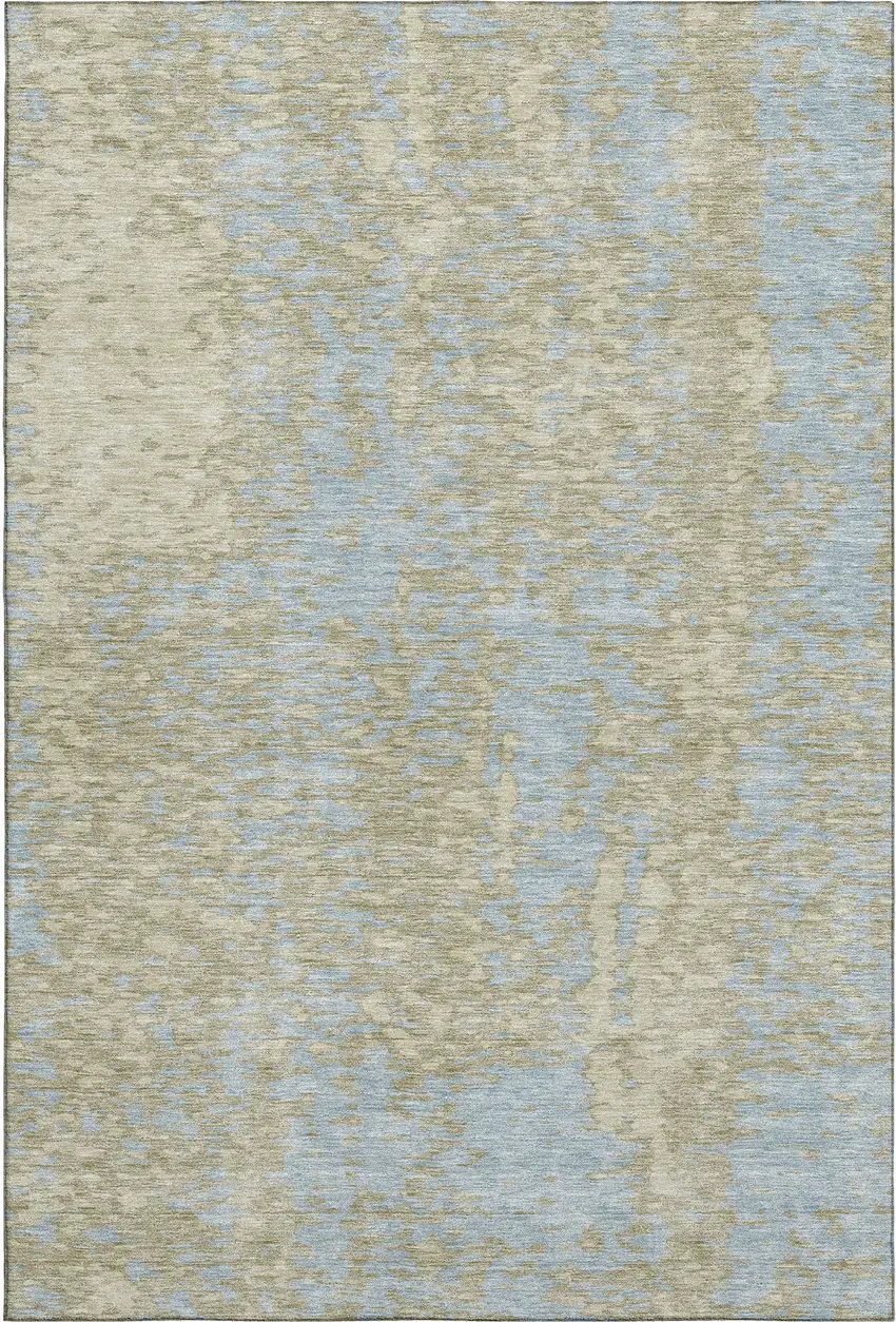 Beige And Blue Abstract Washable Area Rug With UV Protection Photo 1