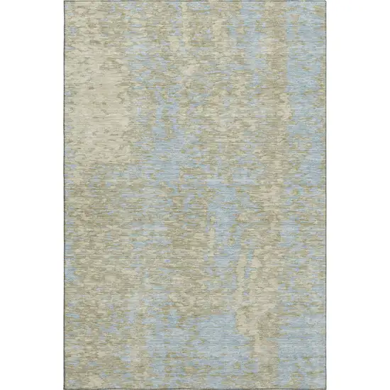 Beige And Blue Abstract Washable Area Rug With UV Protection Photo 1