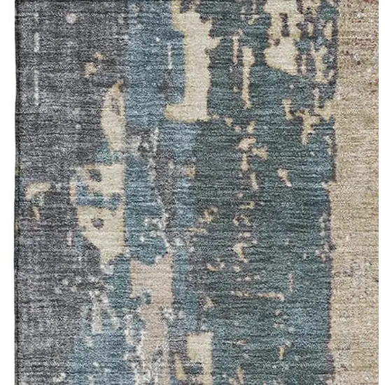 Beige And Blue Abstract Washable Area Rug With UV Protection Photo 2