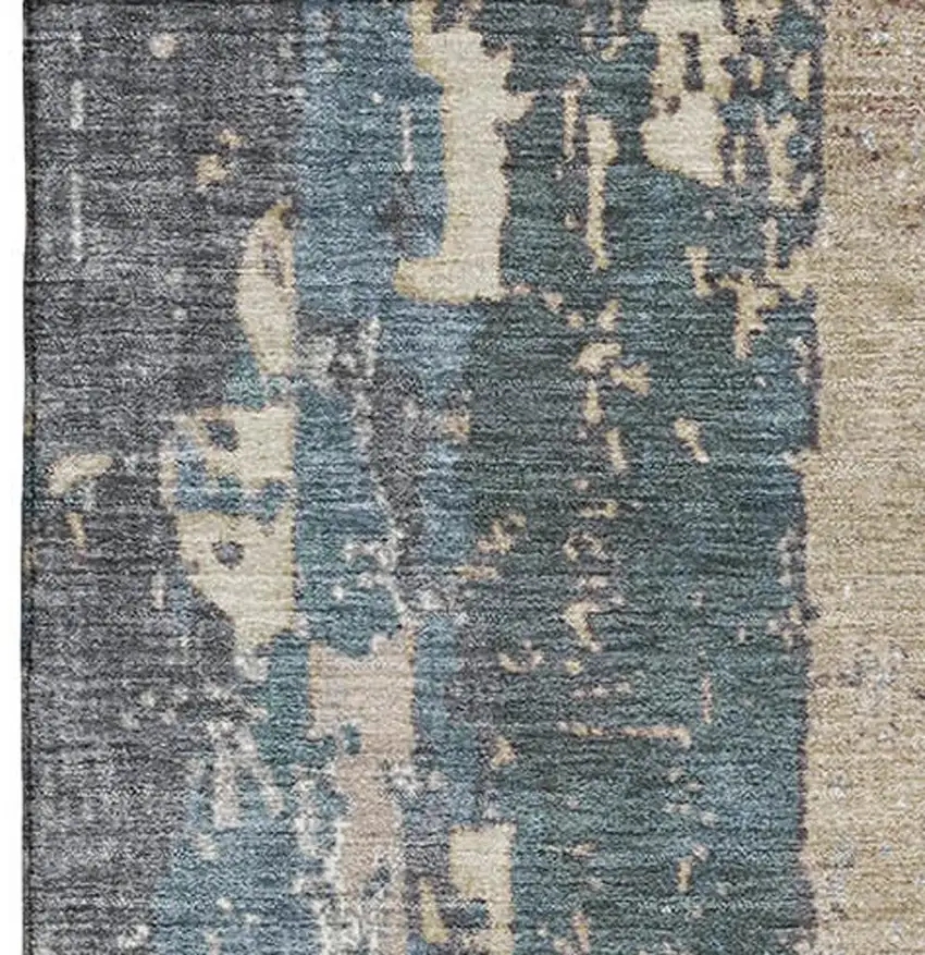 Beige And Blue Abstract Washable Area Rug With UV Protection Photo 2