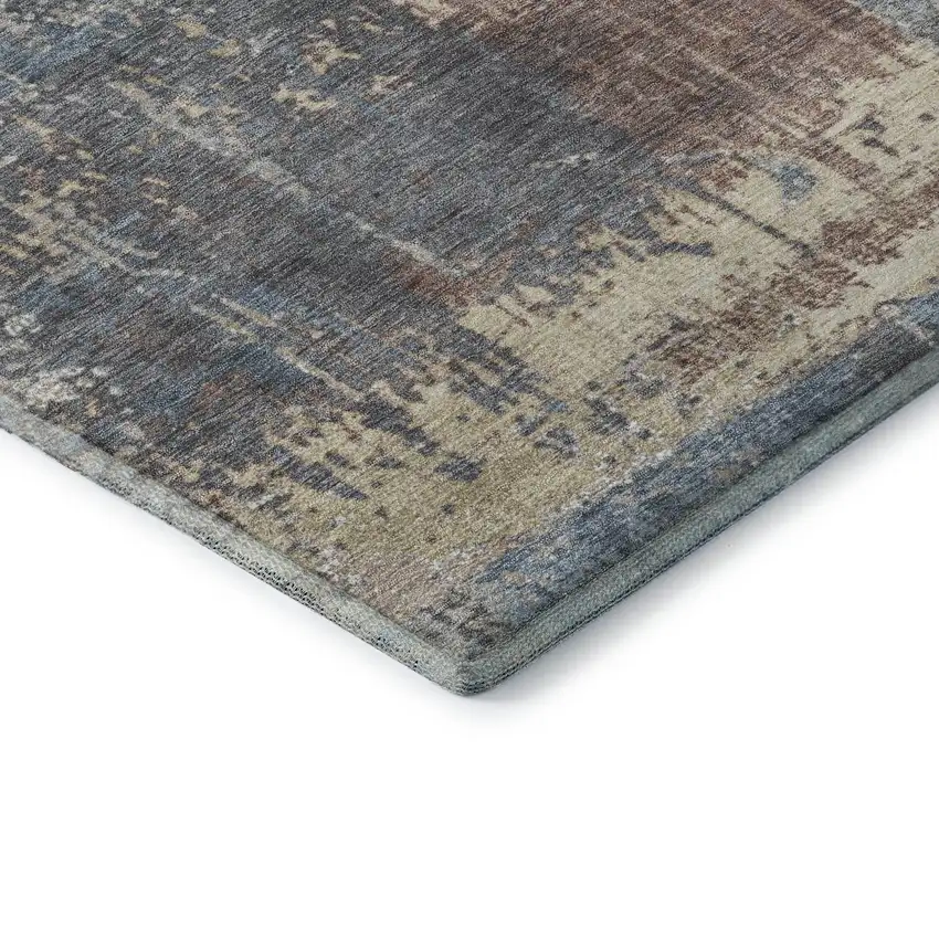 Beige And Blue Abstract Washable Area Rug With UV Protection Photo 7