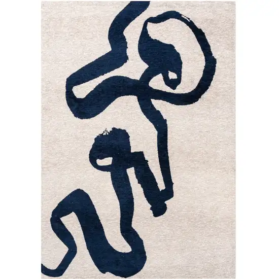 Beige And Blue Abstract Washable Area Rug With UV Protection Photo 2