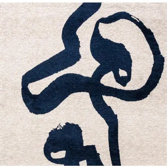 Beige And Blue Abstract Washable Area Rug With UV Protection Photo 4