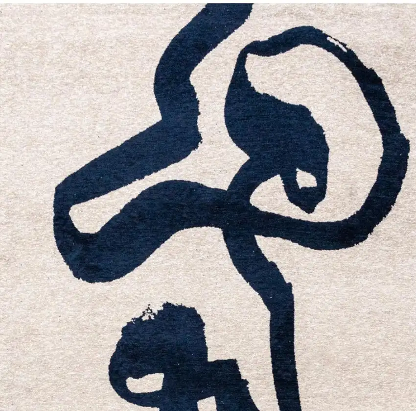 Beige And Blue Abstract Washable Area Rug With UV Protection Photo 4