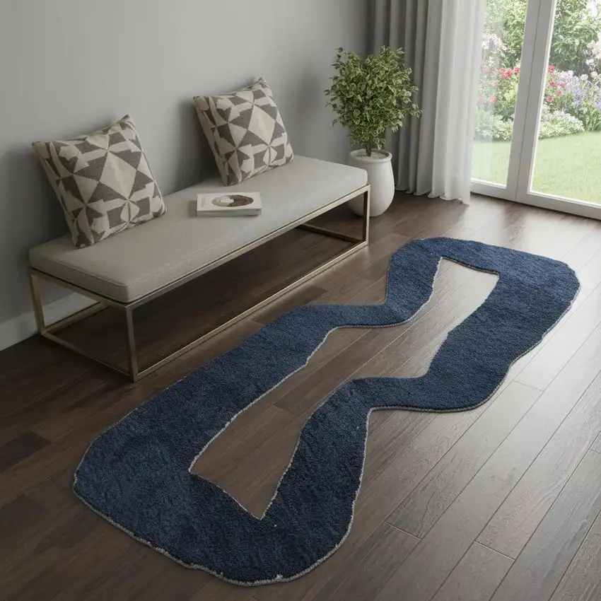 Beige And Blue Abstract Washable Area Rug With UV Protection Photo 1
