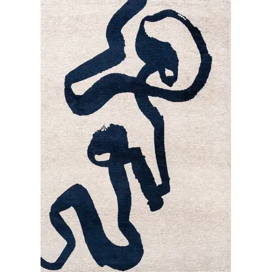 Beige And Blue Abstract Washable Area Rug With UV Protection Photo 4