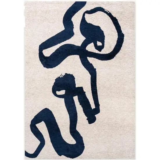 Beige And Blue Abstract Washable Area Rug With UV Protection Photo 2