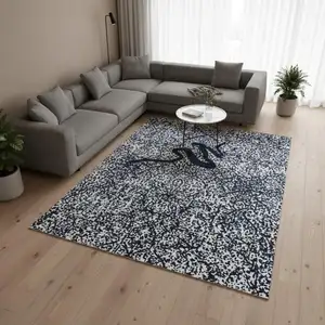 Photo of Beige And Blue Abstract Washable Area Rug With UV Protection