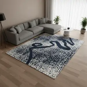 Photo of Beige And Blue Abstract Washable Area Rug With UV Protection