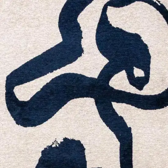 Beige And Blue Abstract Washable Area Rug With UV Protection Photo 3