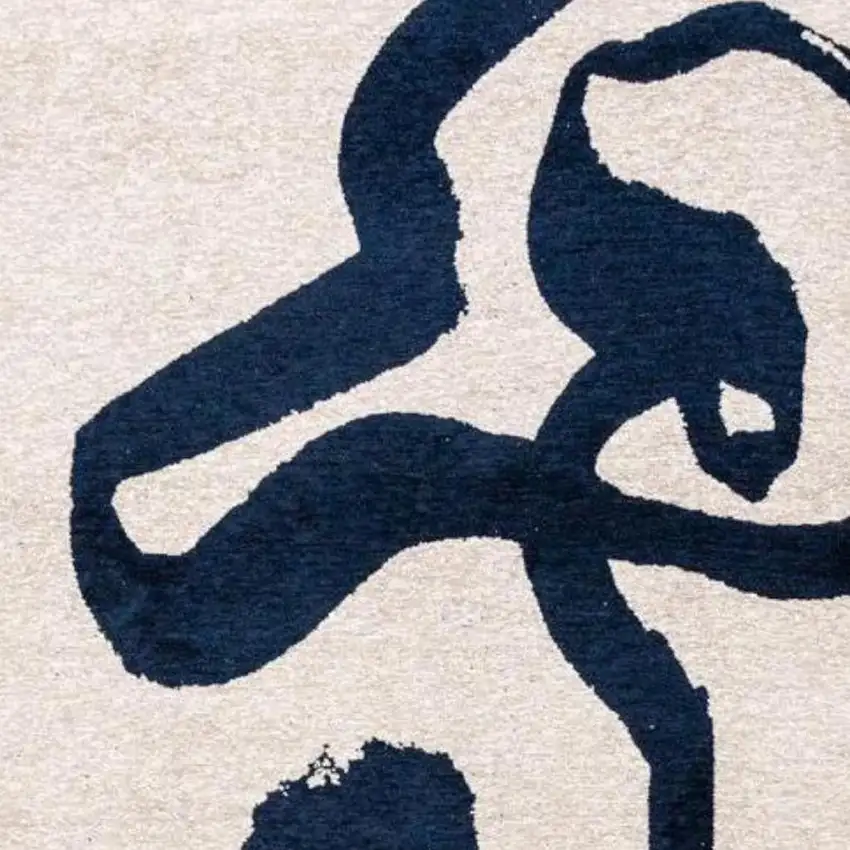 Beige And Blue Abstract Washable Area Rug With UV Protection Photo 3