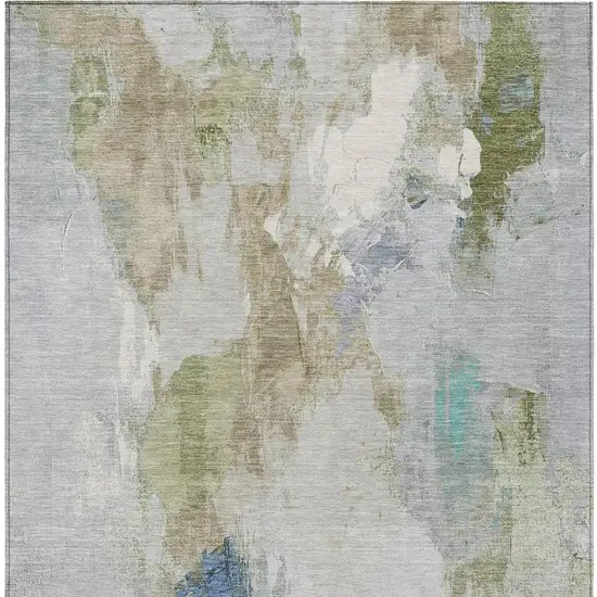 Beige And Blue Abstract Washable Indoor Outdoor Area Rug Photo 4