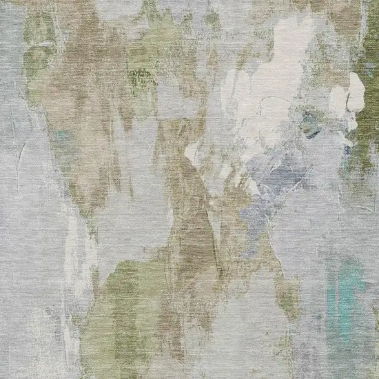 Beige And Blue Abstract Washable Indoor Outdoor Area Rug Photo 3