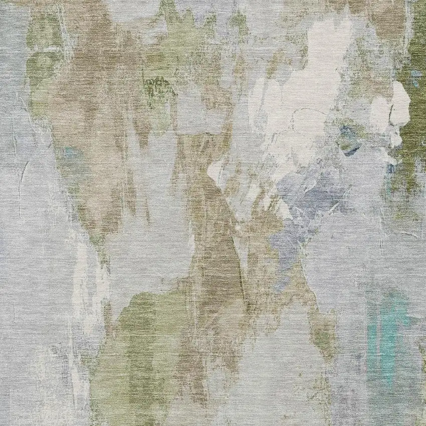 Beige And Blue Abstract Washable Indoor Outdoor Area Rug Photo 3