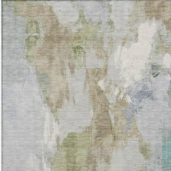 Beige And Blue Abstract Washable Indoor Outdoor Area Rug Photo 3