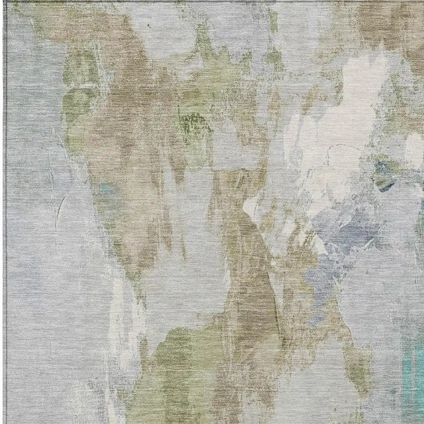Beige And Blue Abstract Washable Indoor Outdoor Area Rug Photo 3