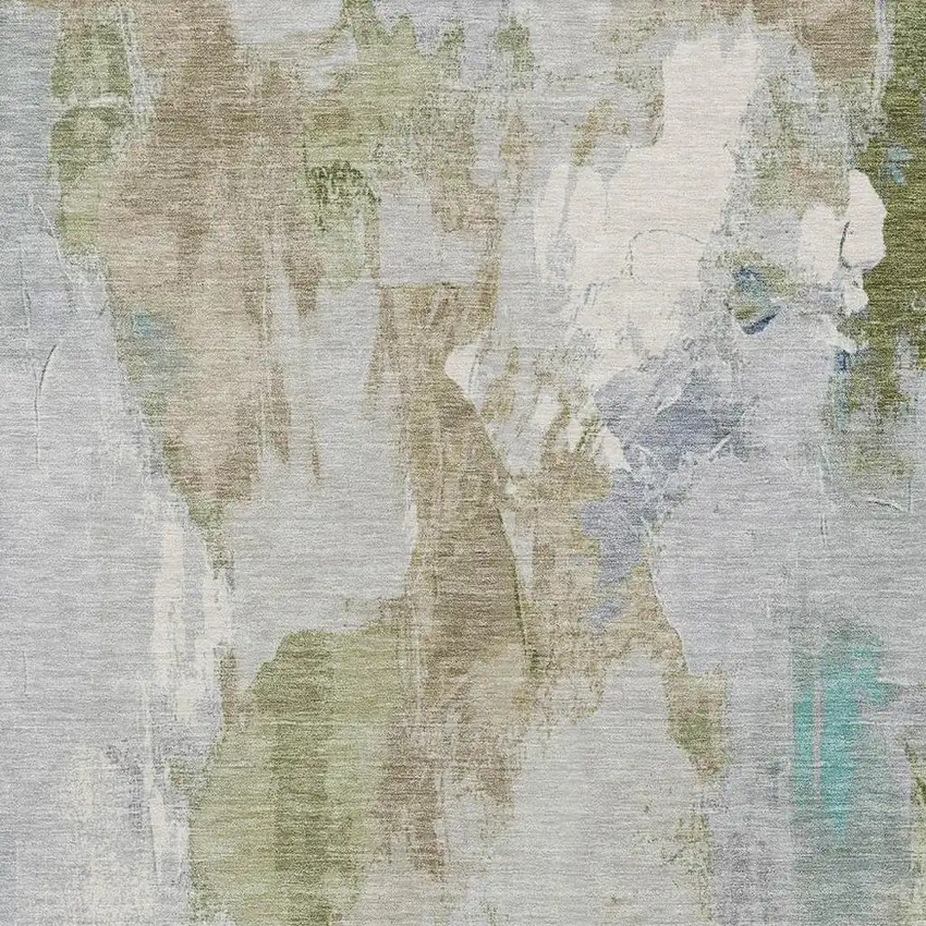 Beige And Blue Abstract Washable Indoor Outdoor Area Rug Photo 3