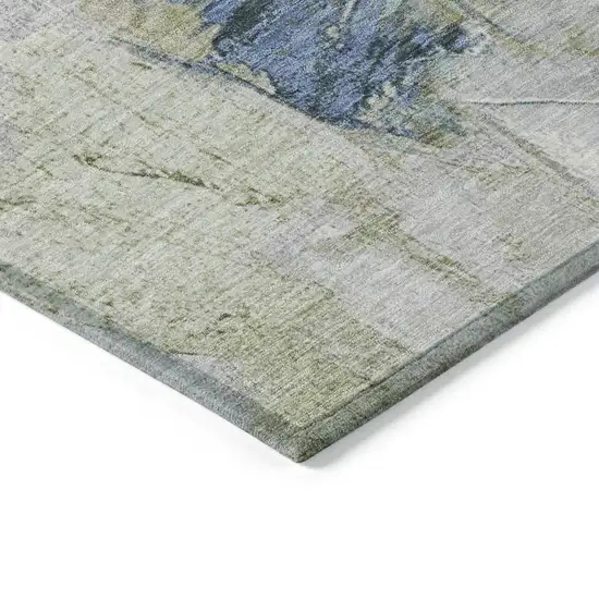 Beige And Blue Abstract Washable Indoor Outdoor Area Rug Photo 9