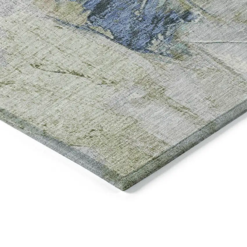 Beige And Blue Abstract Washable Indoor Outdoor Area Rug Photo 9