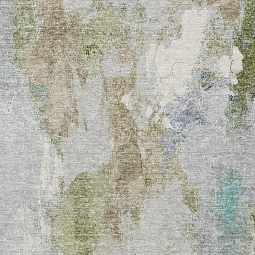 Beige And Blue Abstract Washable Indoor Outdoor Area Rug Photo 3